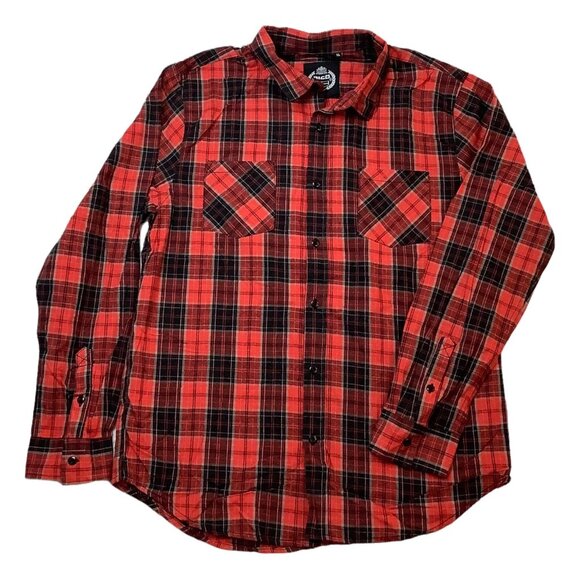 RIGO Red Plaid Long Sleeve Shirt Button Up Mens Size XL 100% Cotton - Picture 1 of 10
